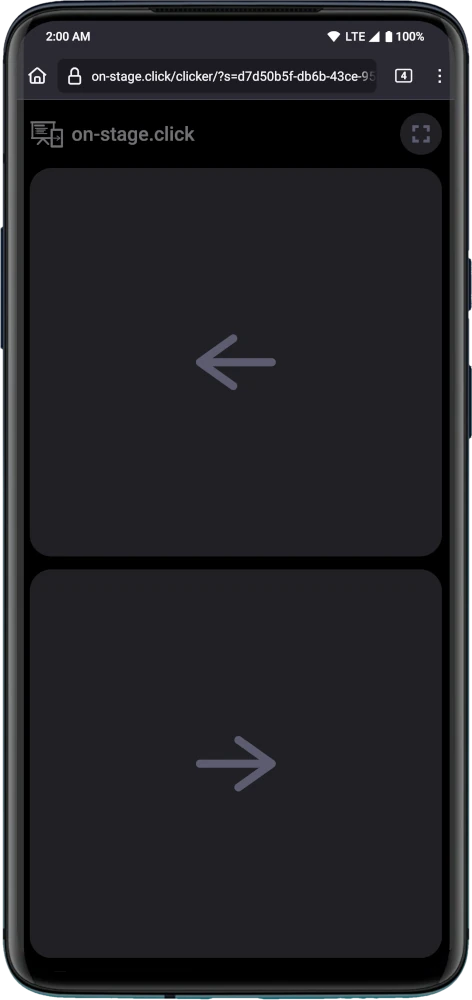 Clicker interface, consisting of two buttons for next and previous slide.